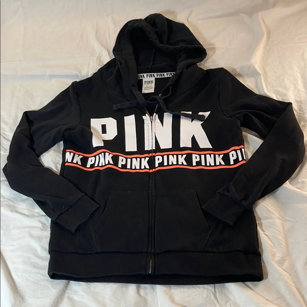 PINK Victoria's Secret Black Zip-Up Hoodie - Picture 1 of 12